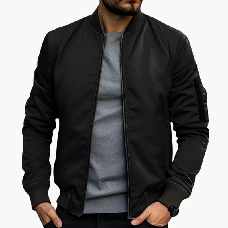 Men's Bomber Jacket – Zip-Up Ribbed Hem