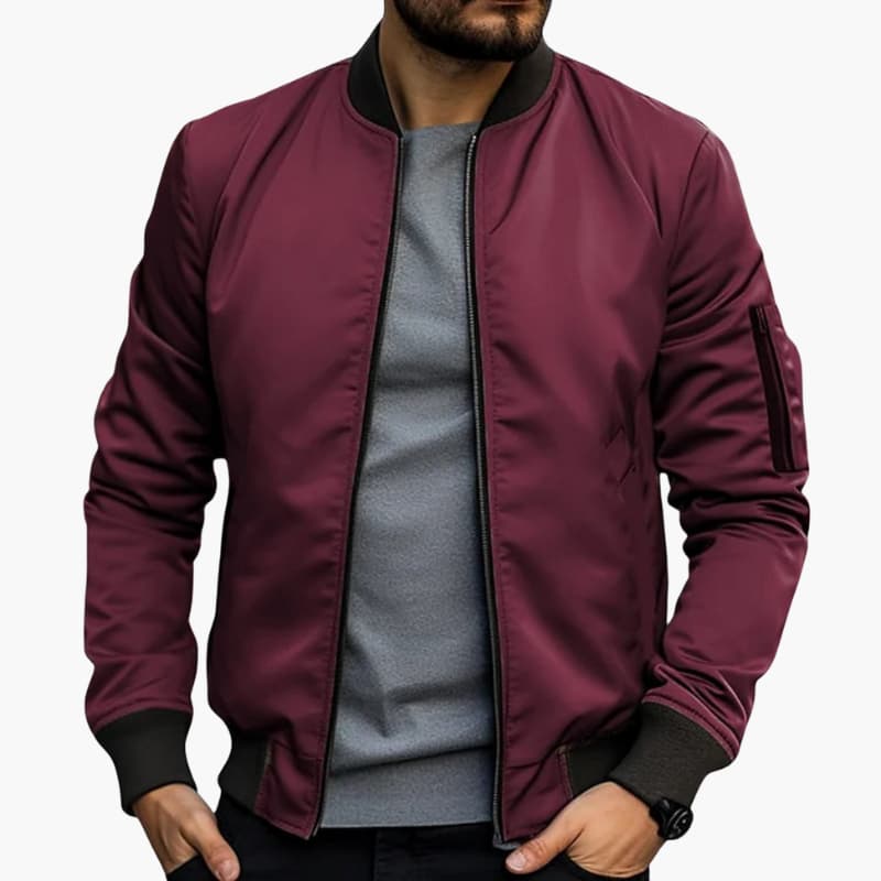 Men's Bomber Jacket – Zip-Up Ribbed Hem