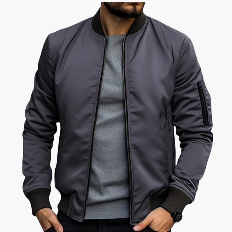 Men's Bomber Jacket – Zip-Up Ribbed Hem