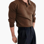 Men's Ribbed Knit Polo Sweater