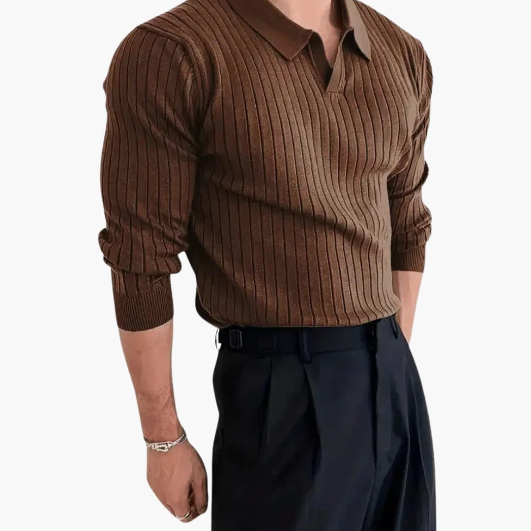 Men's Ribbed Knit Polo Sweater