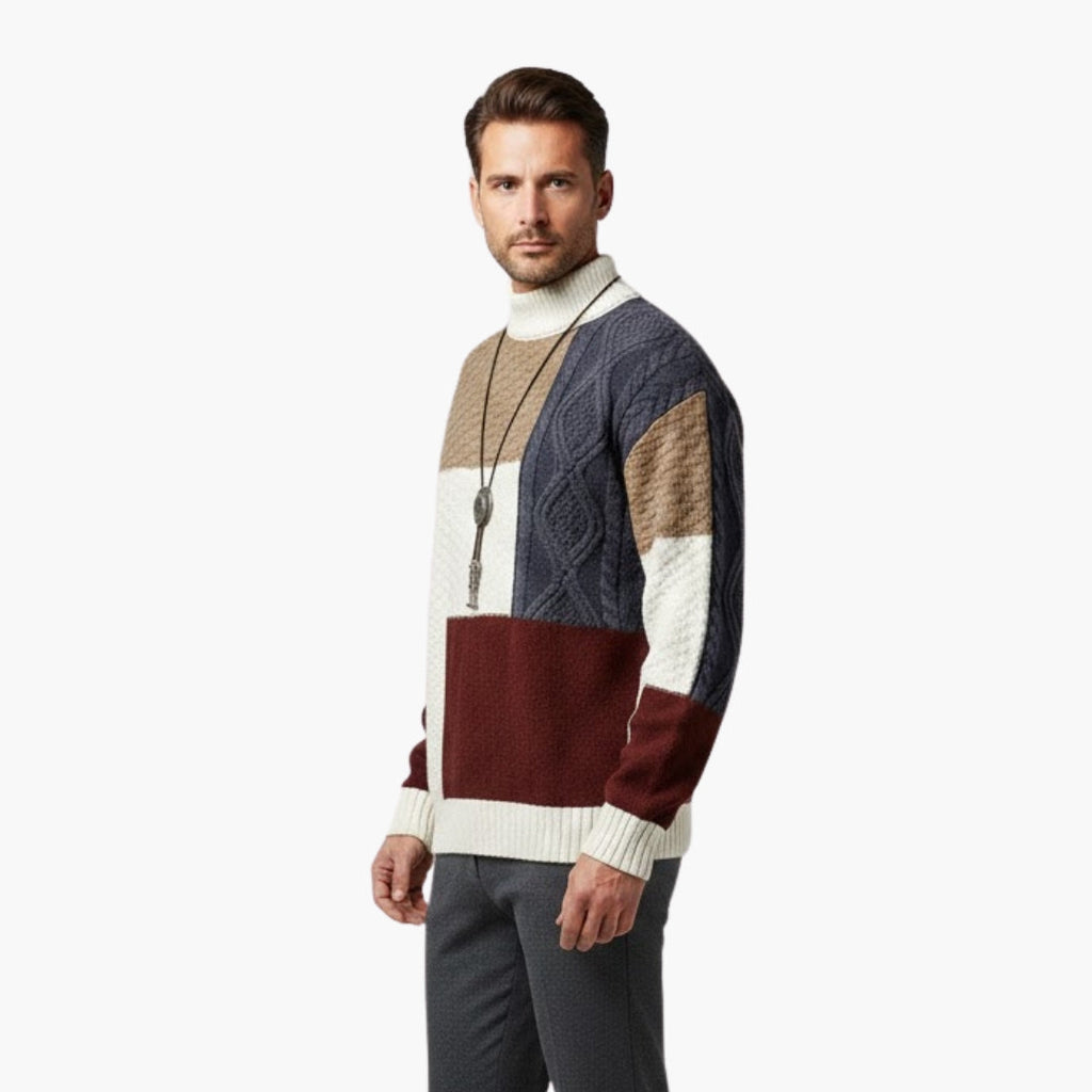 Men's Patchwork Knit Sweater – Textured
